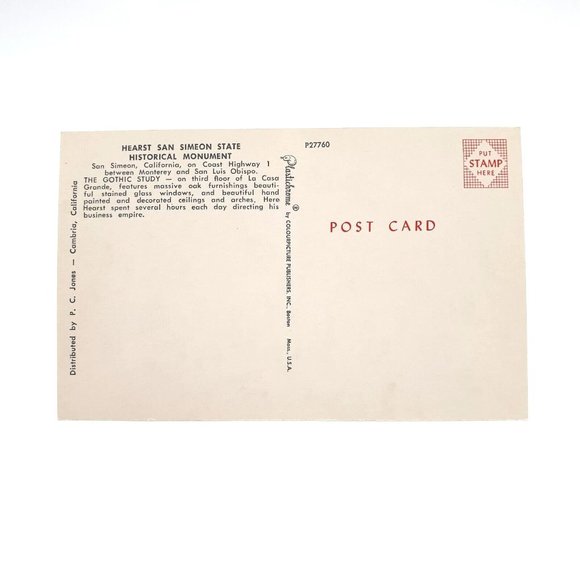 Vintage Postcard Hearst San Simeon CA Historical Monument Gothic Study P27760 - Picture 2 of 2